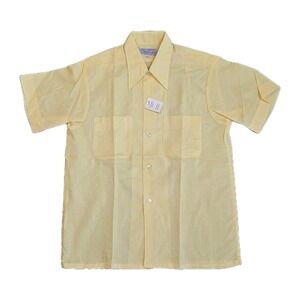 Vintage Dunbrooke Pla Shirt Yellow Sheer Disco USA Large Collar S 70s Bowling